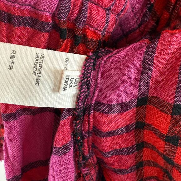 We the Free Free People | Pacific Dawn Red Pink Plaid Distressed Shirt | Sz S - Picture 12 of 12